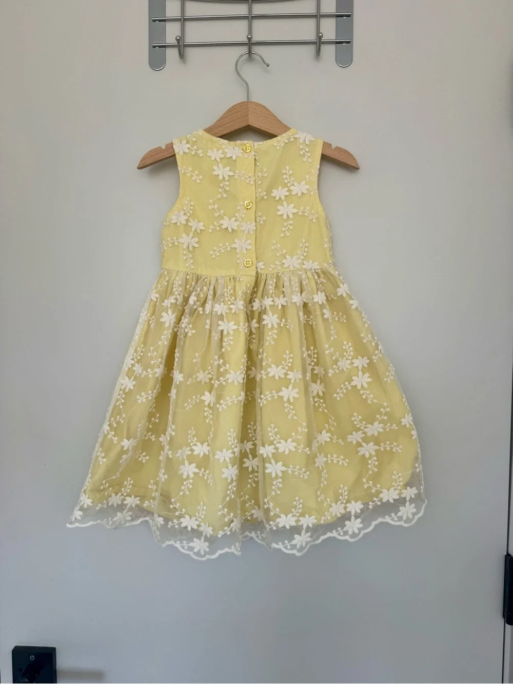 Gymboree Sleeveless Yellow Dress with Floral Lace Overlay and Scalloped Hem